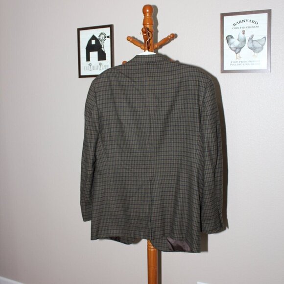 Burberrys Mens Vintage Sport Coat Wool Green Navy Houndstooth see measurements - Picture 3 of 14